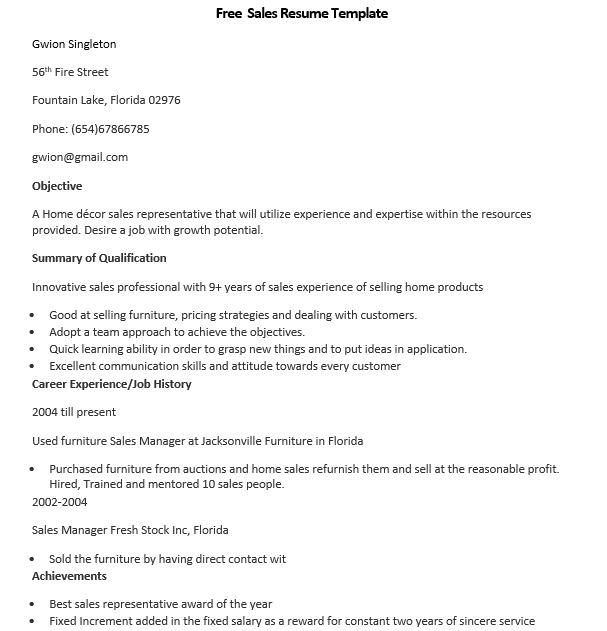 free sales resume template