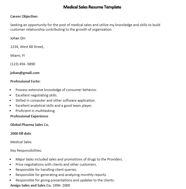medical sales resume template