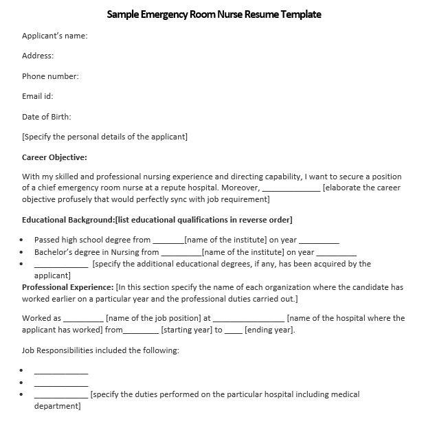 sample emergency room nurse resume template1