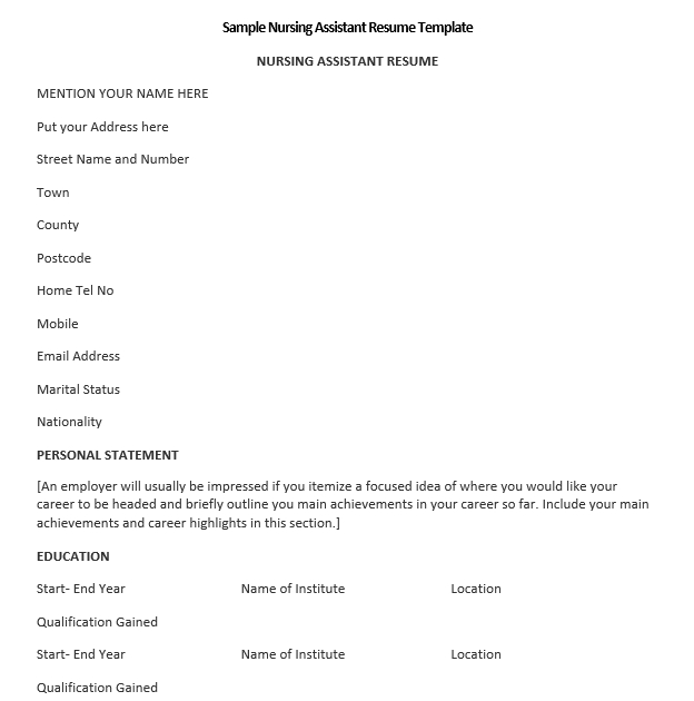 sample nursing assistant resume template1