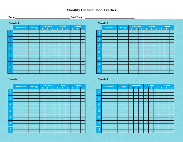 Monthly Diabetes food Tracker