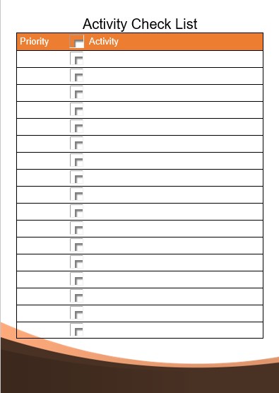 Activity Check List Template