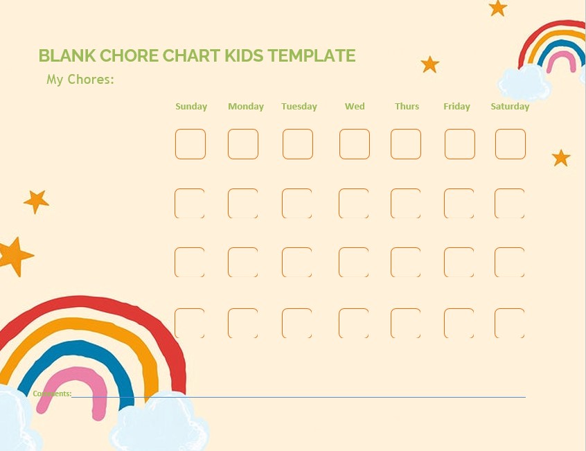 Blank chore chart kids template