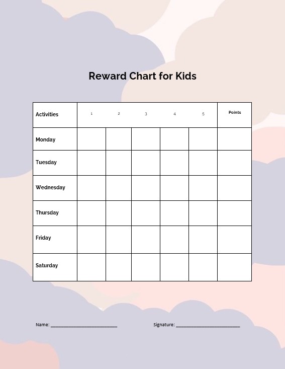 Blank reward charts for kids