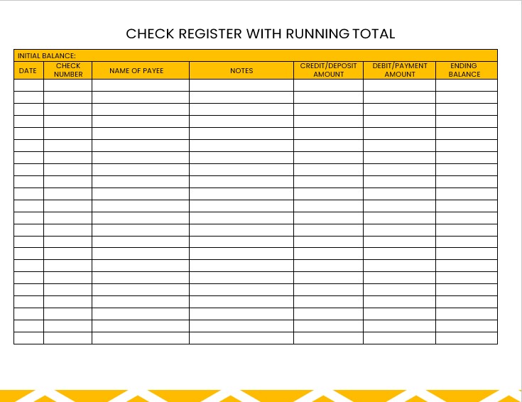 Check Register With Running Total