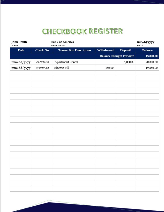 Checkbook Register Letter 1