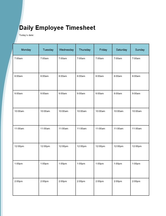 Daily Employee Timesheet Template