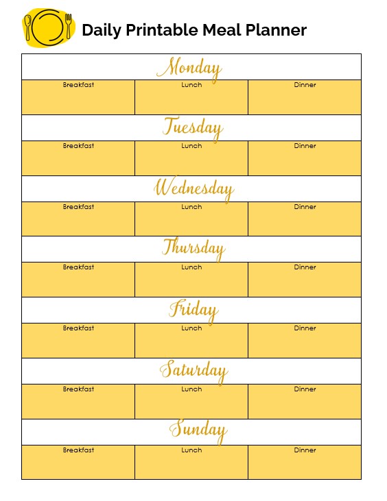 Daily printable meal planner
