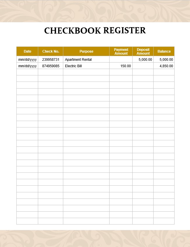 Deposit Printable Checkbook