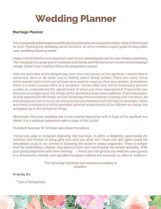 Editable Wedding Planner Template