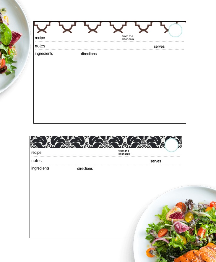 Food recipe card template