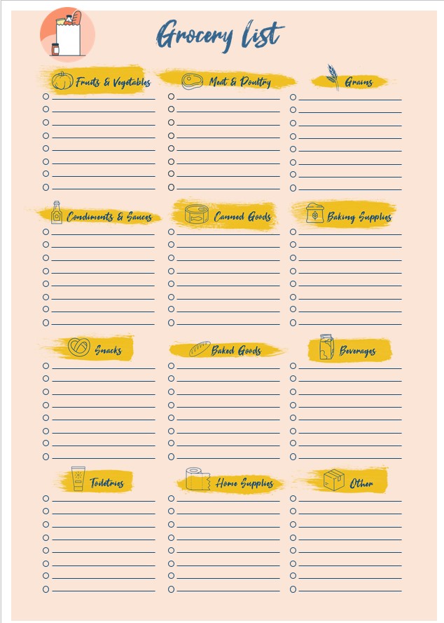 Grocery List Template printable