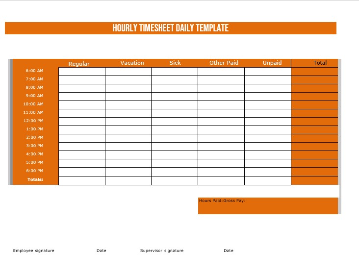 Hourly Timesheet Daily Template