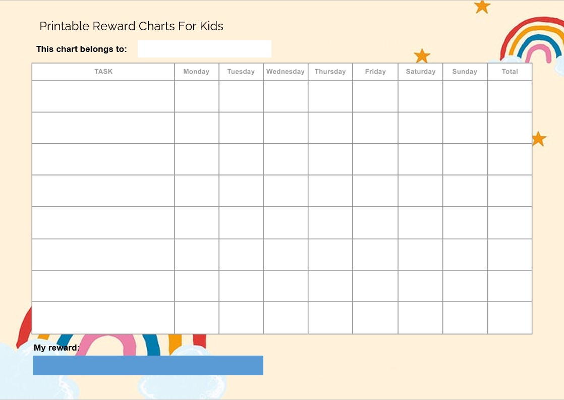 Kids reward charts template