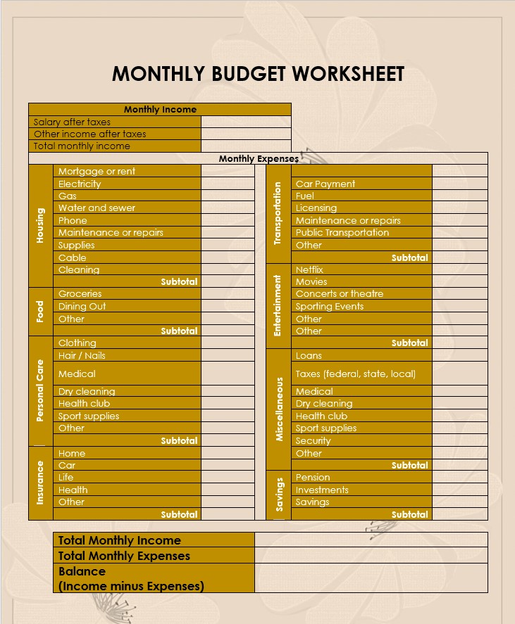 10+ Budget Worksheet Printable Template to Manage Yourself room