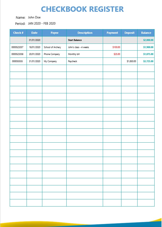 Printable Checkbook Register 1