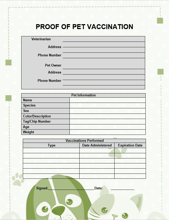 Proof of Pet Vaccination