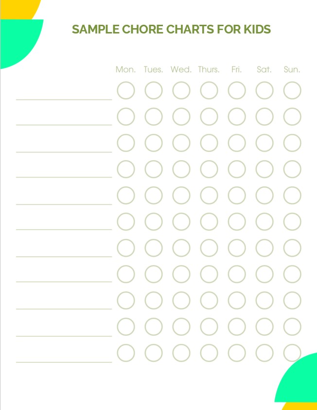Sample Chore Charts for kids