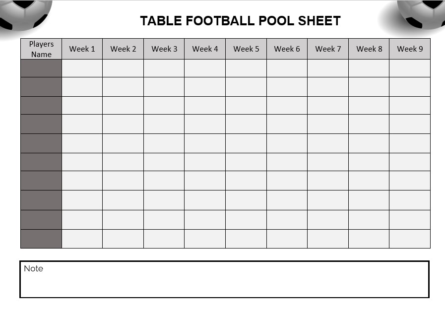 Table football pool sheet