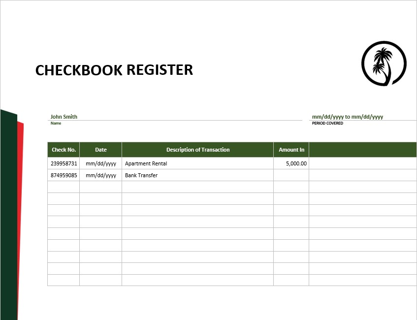 Template Checkbook Register