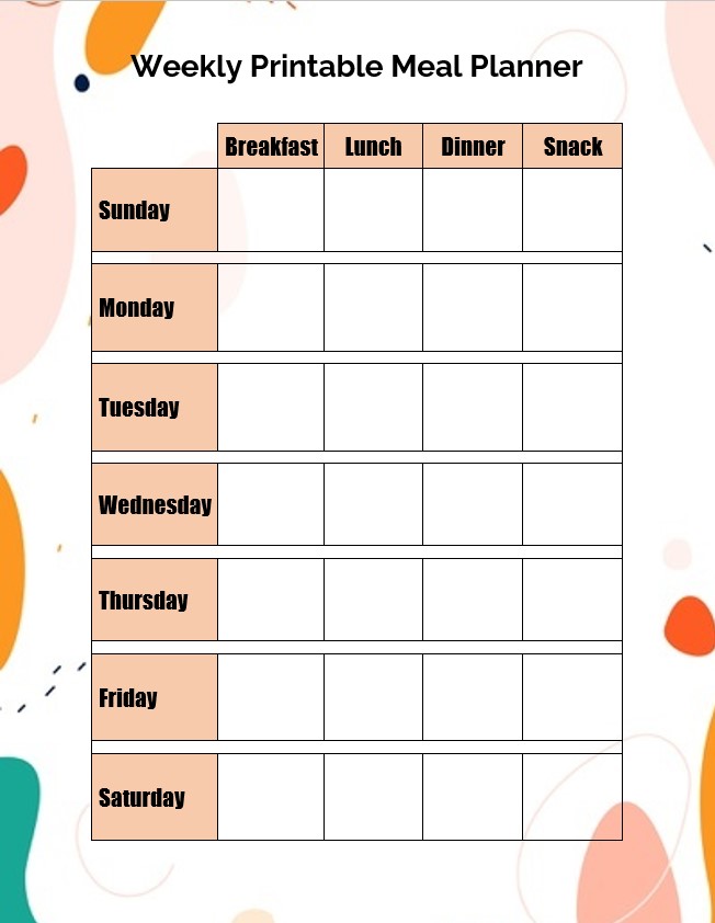 Weekly printable meal planner