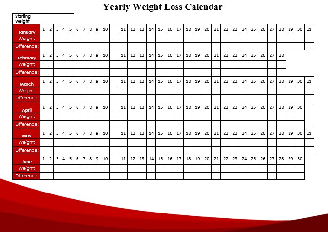 Yearly Weight Loss Calendar