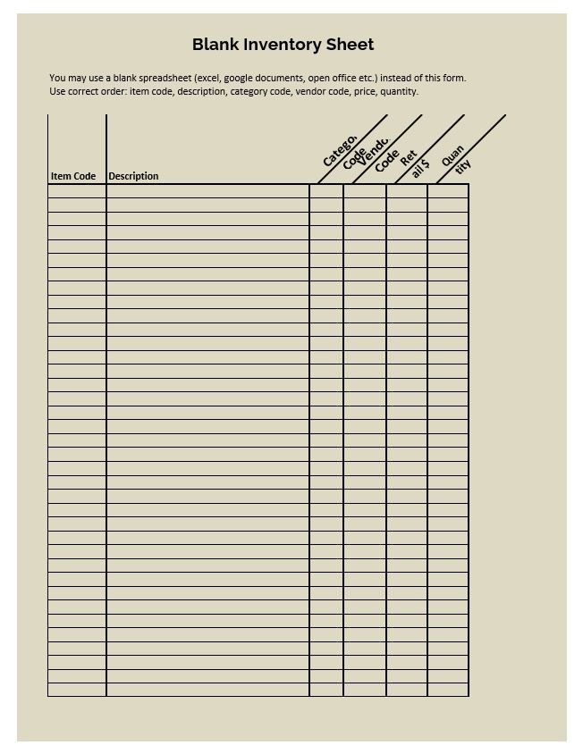 blank inventory sheet