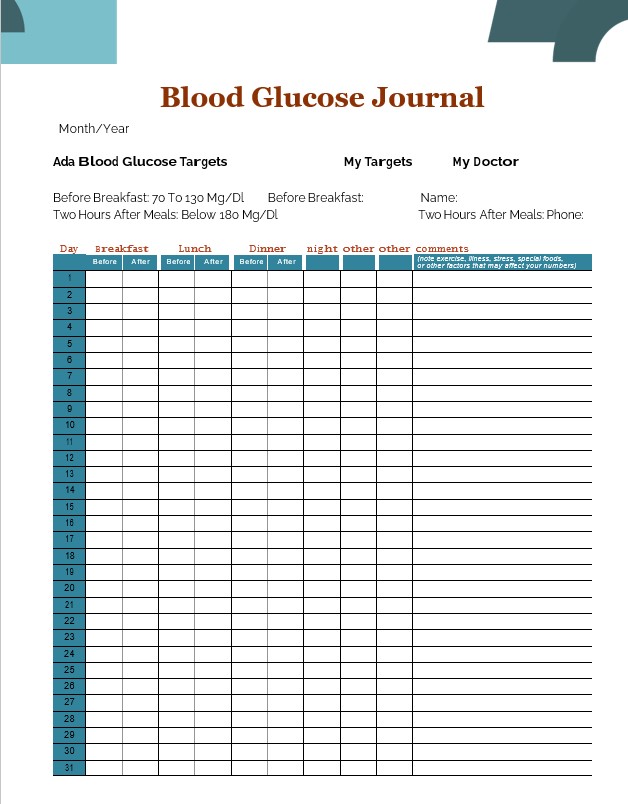 blood glucose journal