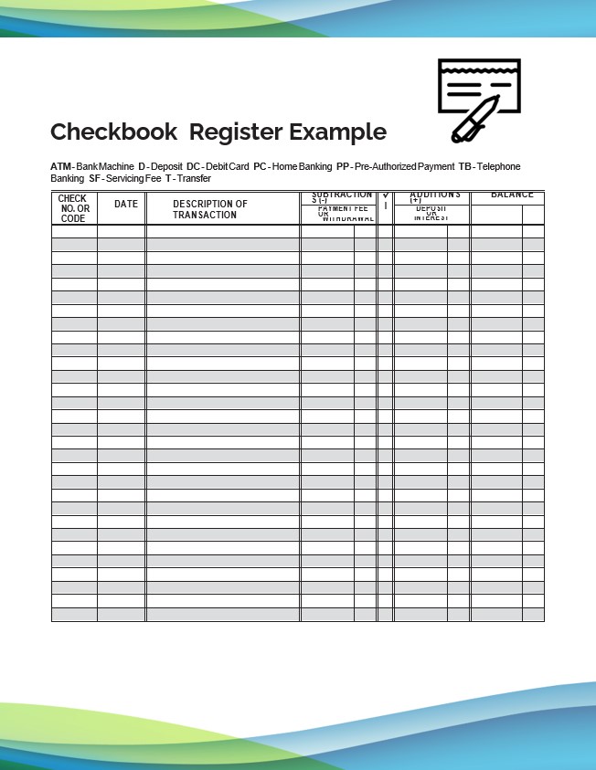 checkbook register Example 1