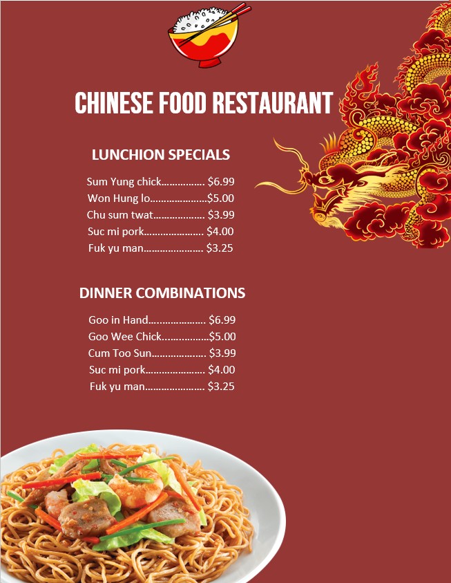 chinese food menu Template