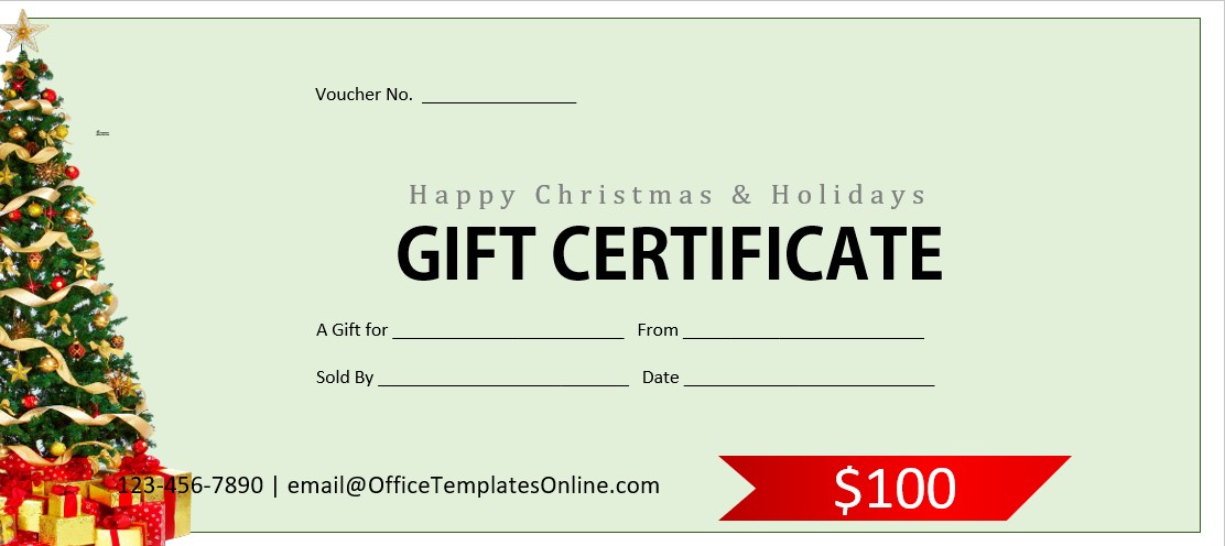 christmas holidays gift certificate template