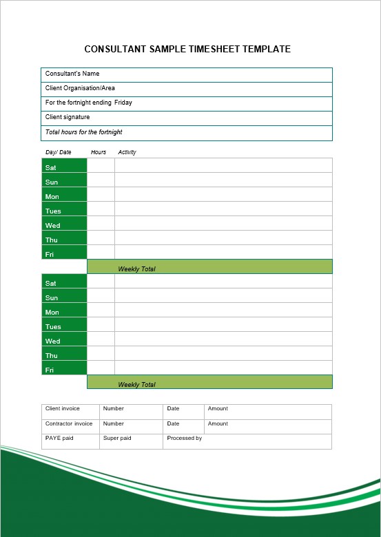 consultant sample timesheet template