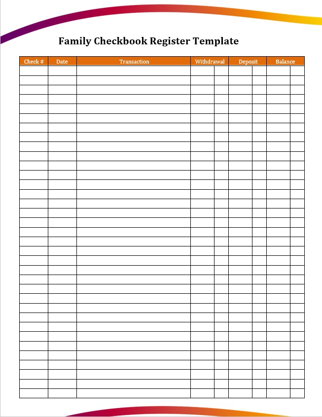 family checkbook register template