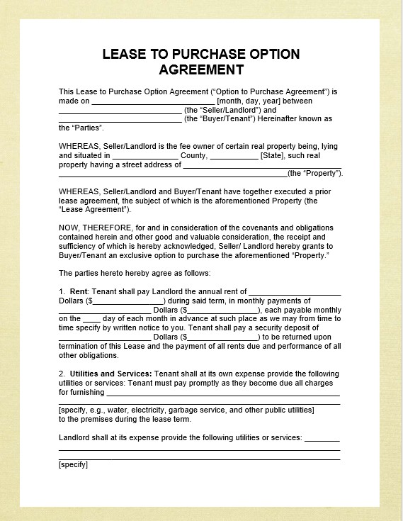 lease to own option to purchase agreement