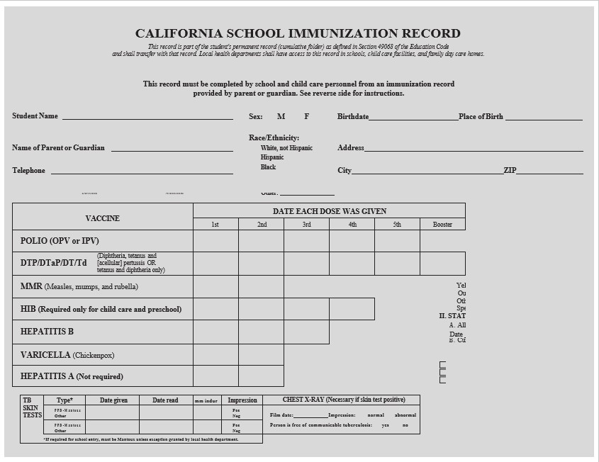 printable california immunization record