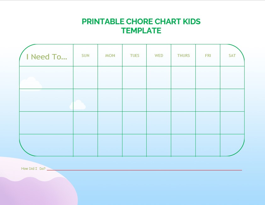 printable chore chart kids template