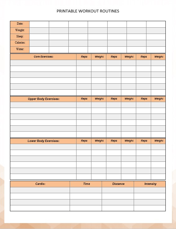 printable workout routines template