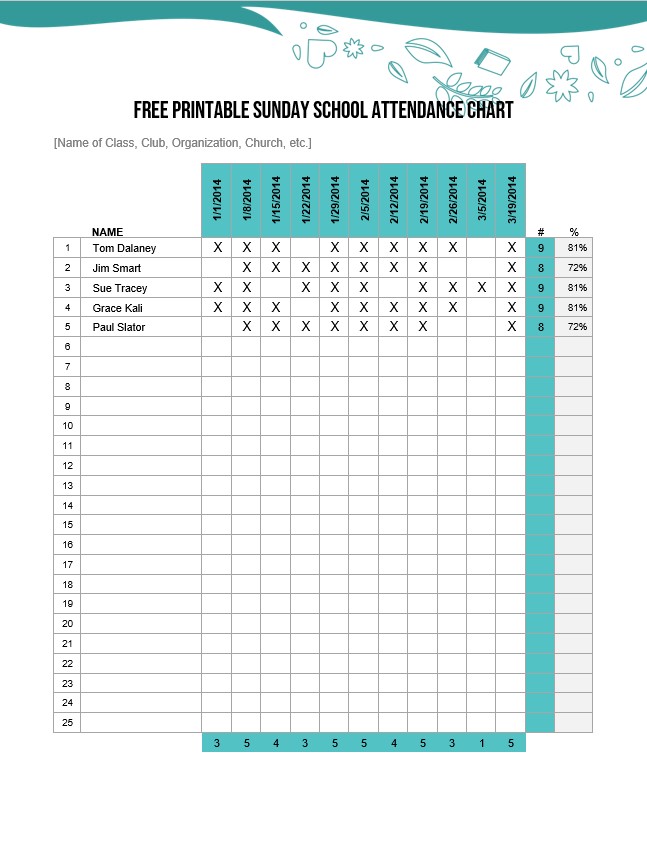 school attendance chart Template