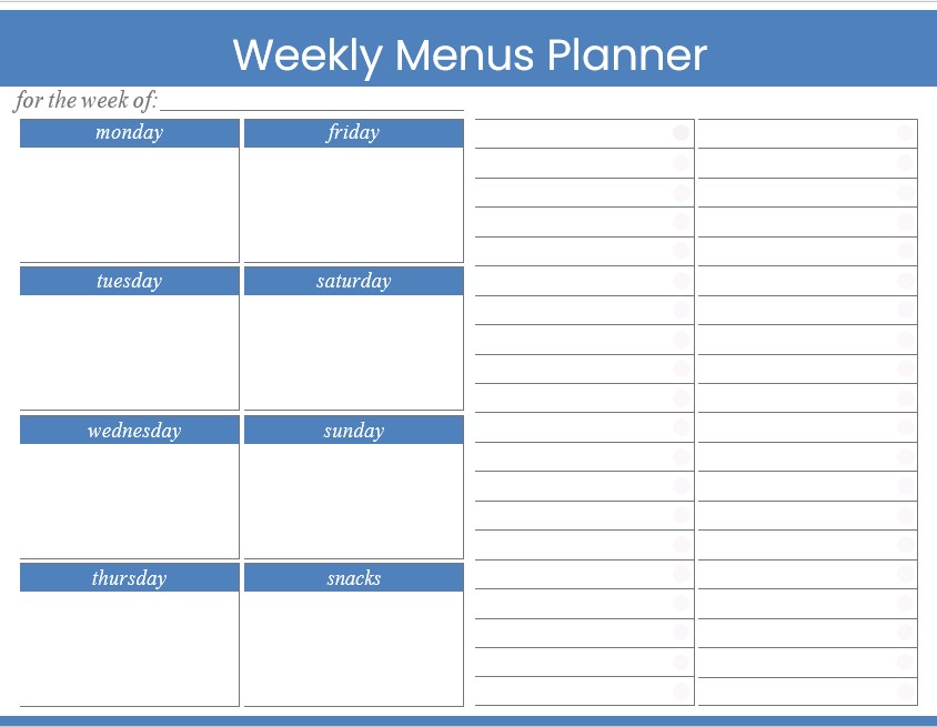 template weekly menus planner