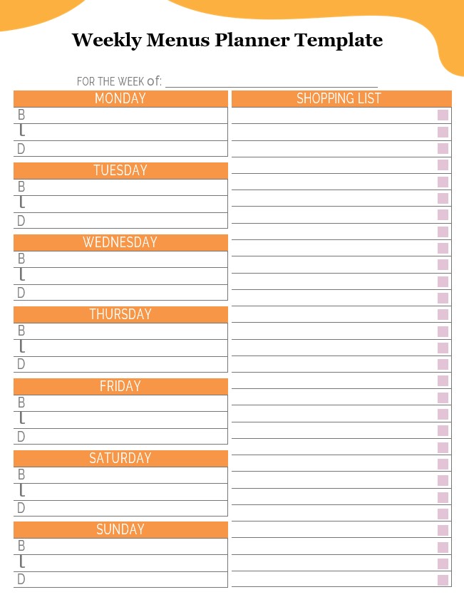 weekly menus planner template