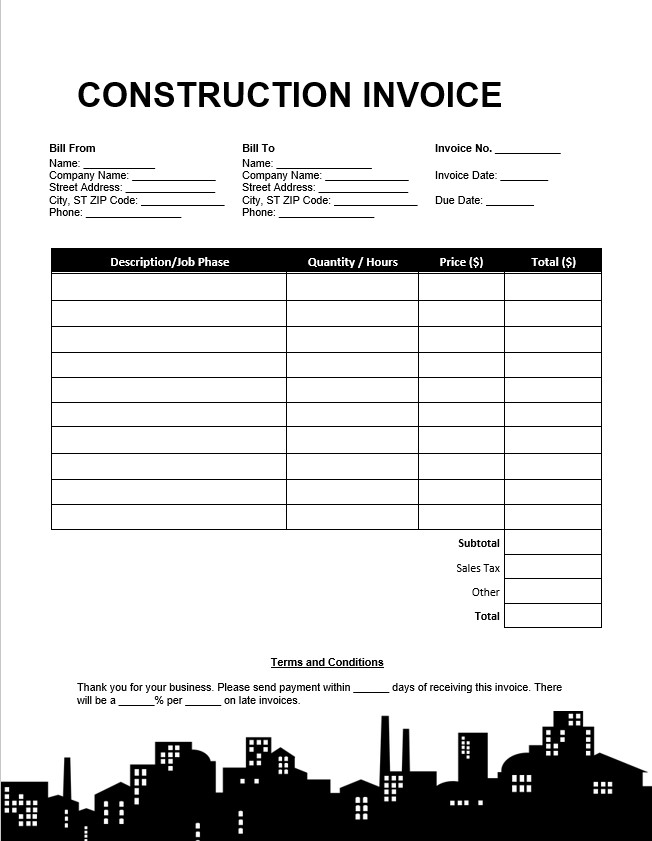 Basic contruction invoice template