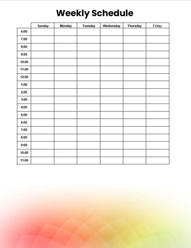 Basic weekly schedule