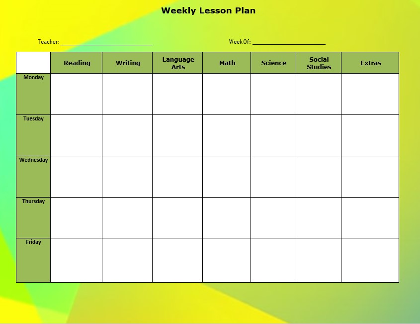 Blank Weekly Lesson Plan Template