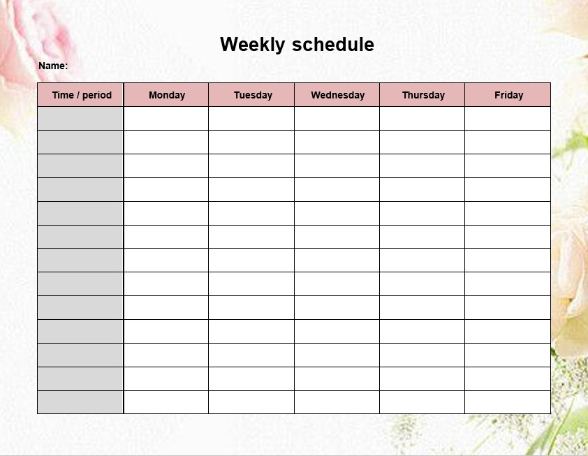 Blank printable weekly schedule