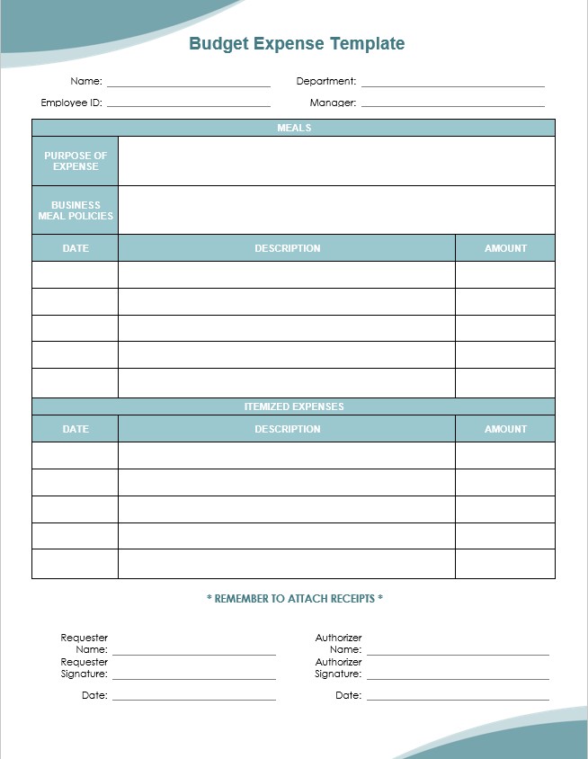 Example budget Expanes template
