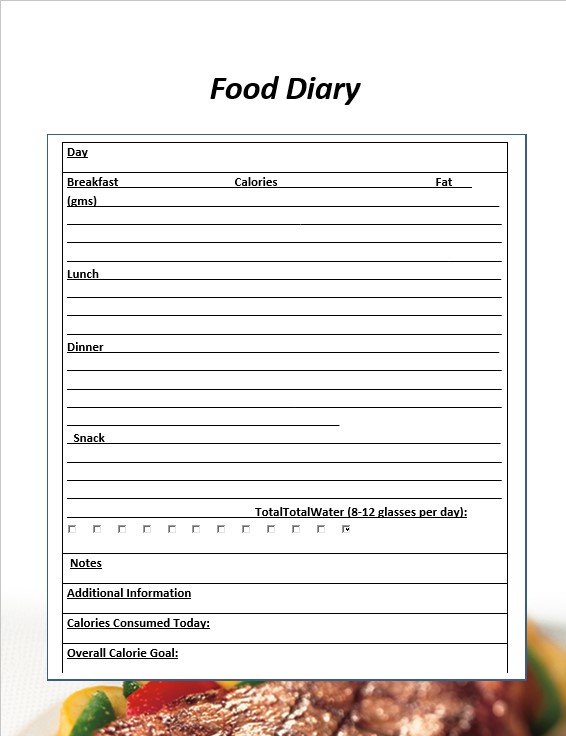 Food Dairy Journal Template