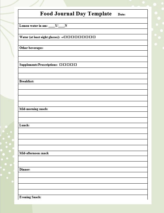 Food Journal Day Template