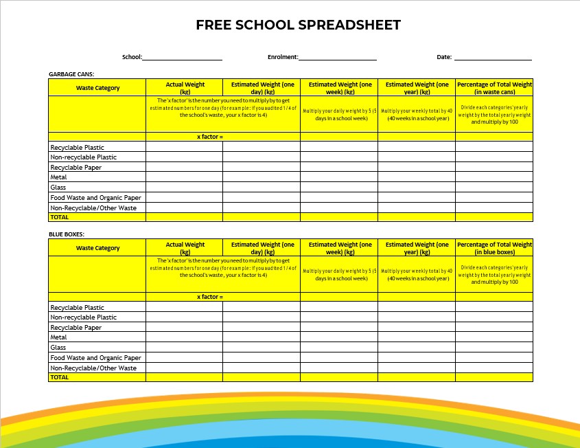 Free school spreadsheet