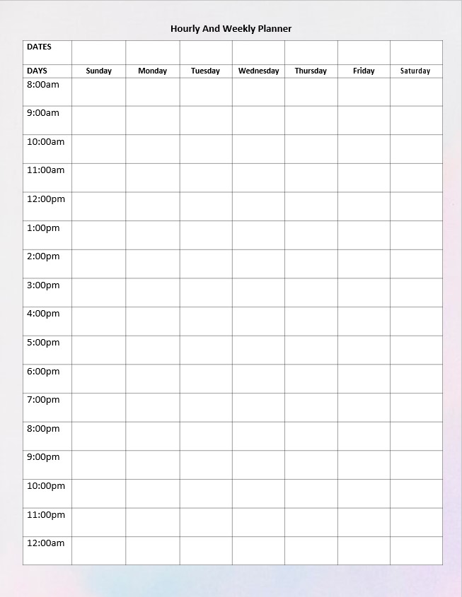 Hourly And Weekly Planner