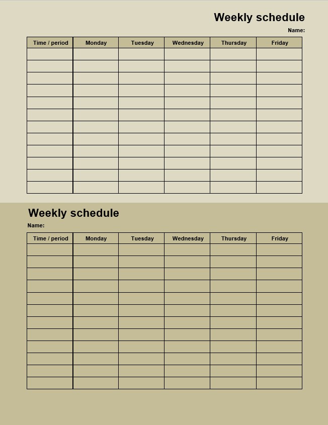 Printable weekly schedule color